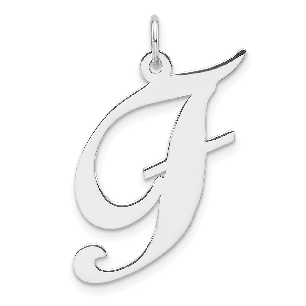 QC11254F.jpg Large Sterling Silver Rhodium-plated Fancy Script Letter F Initial Charm - Image 1
