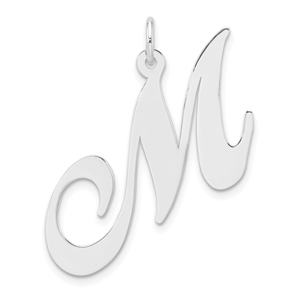 QC11254M.jpg Large Sterling Silver Rhodium-plated Fancy Script Letter M Initial Charm - Image 1