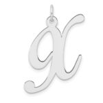 Large Sterling Silver Rhodium-plated Fancy Script Letter X Initial Charm