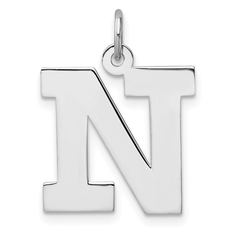 QC11255N.jpg Large Sterling Silver Rhodium-plated Block Letter N Initial Charm - Image 1