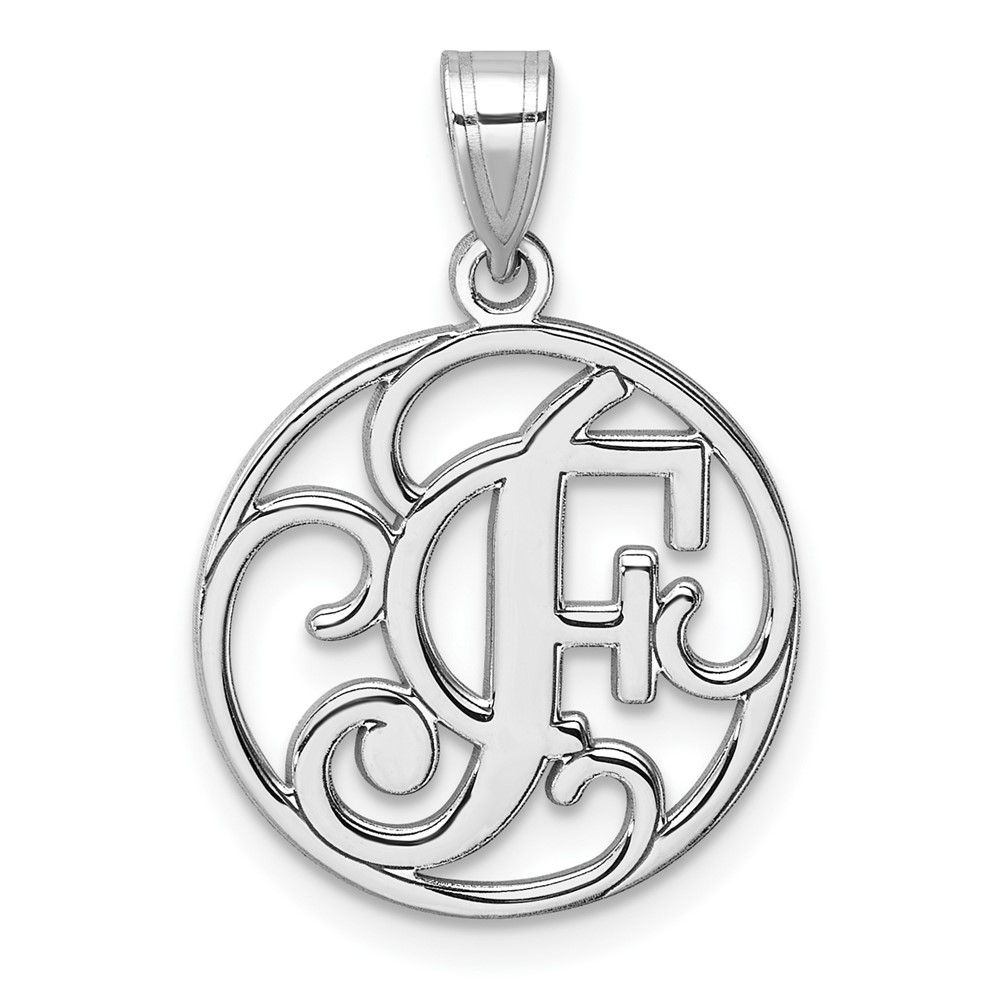 QC11257F.jpg Small Sterling Silver Rhodium-plated Fancy Script Letter F Initial Pendant - Image 1