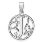 Small Sterling Silver Rhodium-plated Fancy Script Letter J Initial Pendant