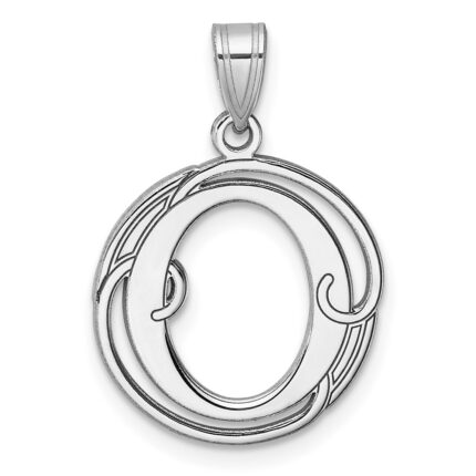 Small Sterling Silver Rhodium-plated Fancy Script Letter O Initial Pendant