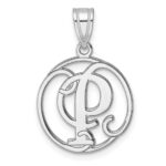 Small Sterling Silver Rhodium-plated Fancy Script Letter P Initial Pendant