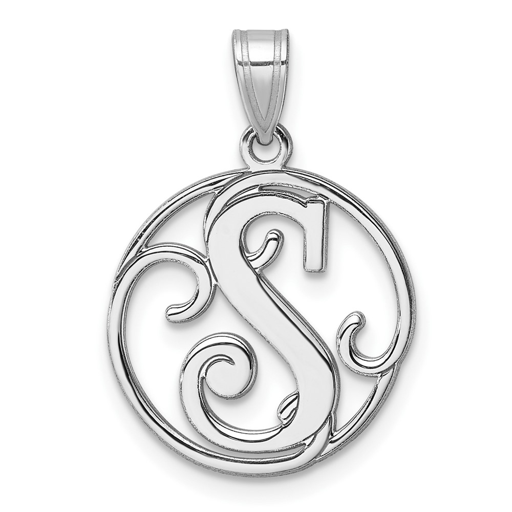 QC11257S.jpg Small Sterling Silver Rhodium-plated Fancy Script Letter S Initial Pendant - Image 1
