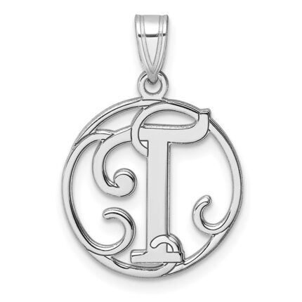 Small Sterling Silver Rhodium-plated Fancy Script Letter T Initial Pendant