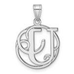 Small Sterling Silver Rhodium-plated Fancy Script Letter U Initial Pendant