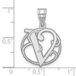 Small Sterling Silver Rhodium-plated Fancy Script Letter V Initial Pendant - Image 4
