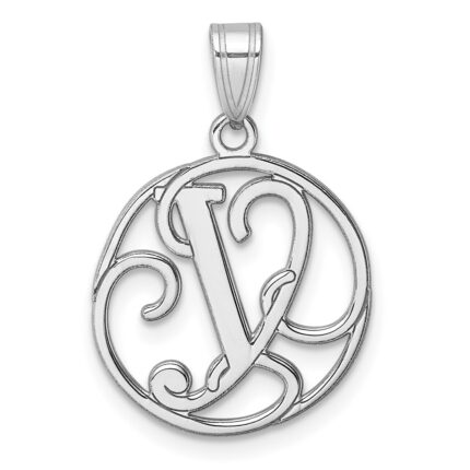 Small Sterling Silver Rhodium-plated Fancy Script Letter Y Initial Pendant
