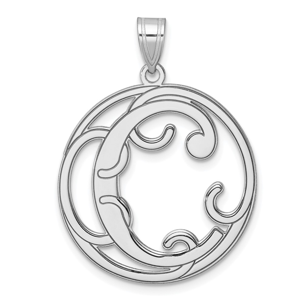 QC11258C.jpg Large Sterling Silver Rhodium-plated Fancy Script Letter C Initial Pendant - Image 1