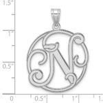 Large Sterling Silver Rhodium-plated Fancy Script Letter N Initial Pendant - Image 4