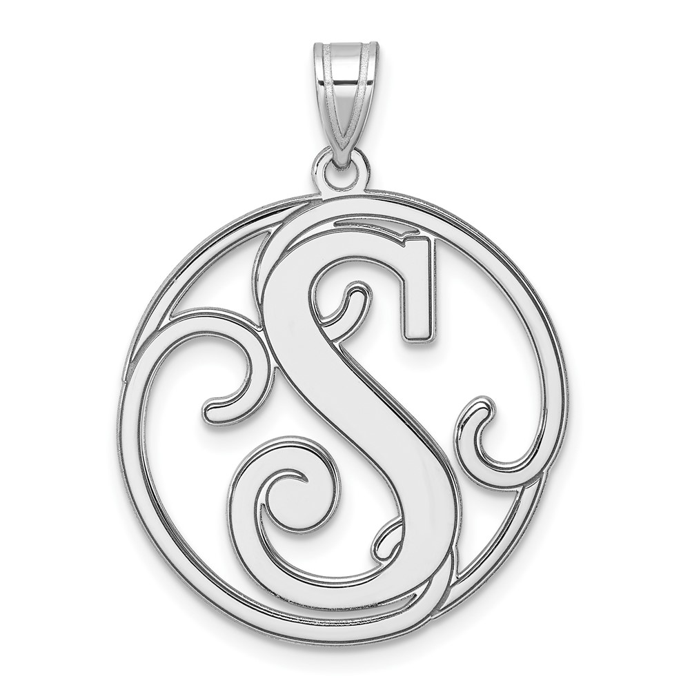 QC11258S.jpg Large Sterling Silver Rhodium-plated Fancy Script Letter S Initial Pendant - Image 1