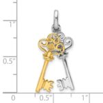 Sterling Silver Rhodium and Gold-tone 2 Piece Dangle Key Pendant - Image 5