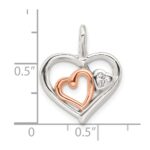 Sterling Silver E-Coat and Rose-tone CZ Hearts Pendant - Image 4