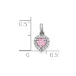 Sterling Silver Rhodium-plated Polished Pink and White CZ Heart Pendant - Image 4