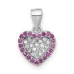 Sterling Silver Rhodium-plated Clear and Pink CZ  Heart Pendant