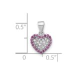Sterling Silver Rhodium-plated Clear and Pink CZ  Heart Pendant - Image 4