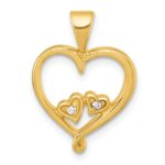 Sterling Silver Gold-tone Polished CZ Two Hearts In Heart Pendant