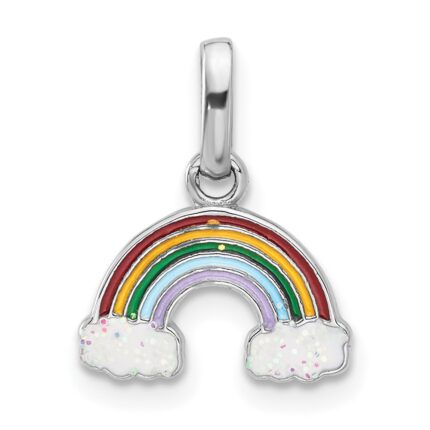 Sterling Silver Rhodium-plated Enameled Glitter Rainbow Pendant