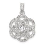 Sterling Silver E-coated CZ Flower Pendant