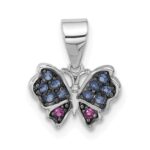 SS Rhodium and Blk Rh-plated Blue Nano Crystal /.02Lab Cr. Ruby Pendant