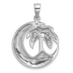 Sterling Silver Rh-Plated Polished Palm Tree with Crescent Moon Pendant - Image 3