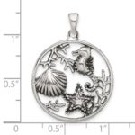 Sterling Silver Polished and Antiqued Sea Life Circle Pendant - Image 4