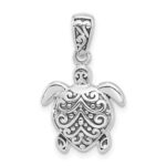 Sterling Silver Rhodium-plated Oxidized Sea Turtle Pendant