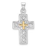 Sterling Silver Rhodium-plated and Gold-tone Reversible Cross Pendant