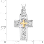 Sterling Silver Rhodium-plated and Gold-tone Reversible Cross Pendant - Image 4