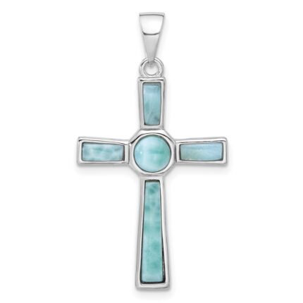 Sterling Silver Rhodium-plated Larimar Cross Pendant
