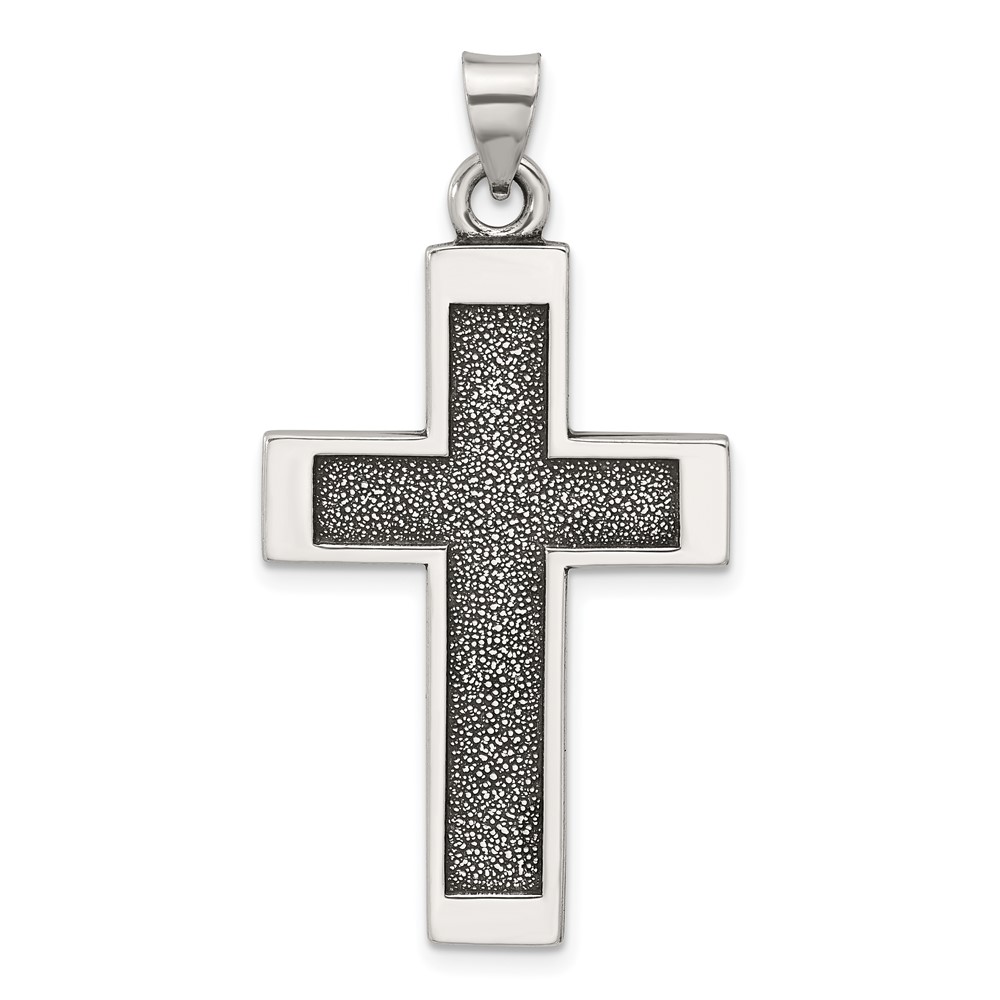 QC11420.jpg Sterling Silver Antiqued Solid Textured Cross Pendant - Image 1