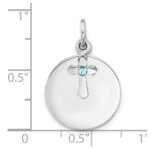 SS Rhodium-plated Circle Disk and Cross with Blue Crystal Pendant - Image 4