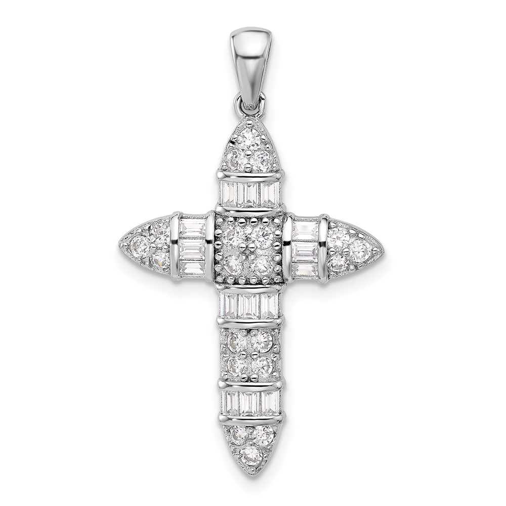 QC11447.jpg Sterling Silver Rhodium-plated CZ Cross Pendant - Image 1