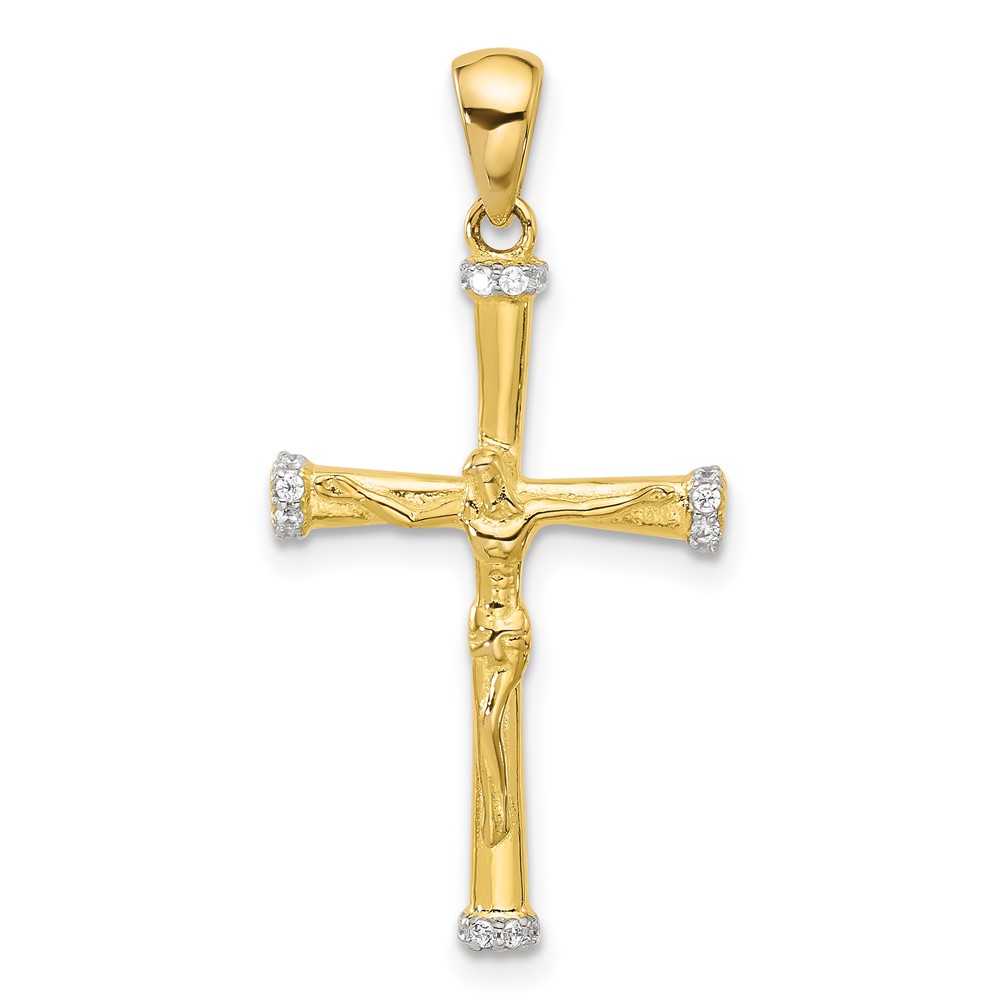 QC11449GP.jpg Sterling Silver Gold-tone CZ Latin Crucifix Cross Pendant - Image 1