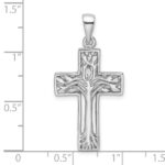 Sterling Silver Rhodium-Plated Polished Cross with Tree Pendant - Image 4