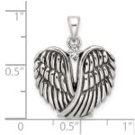 Sterling Silver Polished and Antiqued CZ Angel Wing Heart Pendant - Image 4