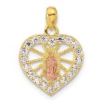 SS Gold and Rose-tone CZ Our Lady of Guadalupe Heart Pendant