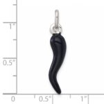 Sterling Silver Black Enamel Italian Horn Pendant - Image 4