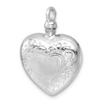 Sterling Silver Rhodium-plated Heart with Center Heart Design Ash Holder Pendant - Image 4