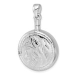 Sterling Silver Rhodium-plated Polished with Leaf Design Round Ash Holder Pendant - Image 4