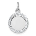 Sterling Silver Rhodium-plated Polished CZ Engraveable Circle Pendant