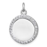 Sterling Silver Rhodium-plated Polished CZ Engraveable Circle Pendant