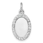 Sterling Silver Rhodium-plated Polished CZ Engraveable Oval Pendant