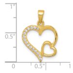 Sterling Silver Gold-tone Polished CZ Large Heart with Small Heart Pendant - Image 4