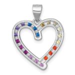 Sterling Silver Rhodium-plated Polished Multi-color Rainbow CZ Open Heart Pendant - Image 3