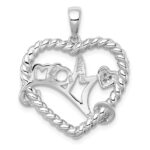 Sterling Silver Rhodium-plated with 14k Accent Polished CZ MOM Rope Heart Pendant - Image 3