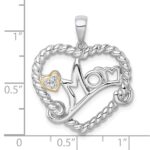 Sterling Silver Rhodium-plated with 14k Accent Polished CZ MOM Rope Heart Pendant - Image 4