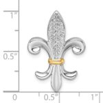 Sterling Silver Rhodium-plated with 14k Accent Polished CZ Fleur De Lis Chain Slide Pendant - Image 4