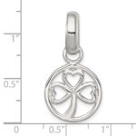 Sterling Silver Polished Cut-out 3-leaf Clover in Circle Pendant - Image 4